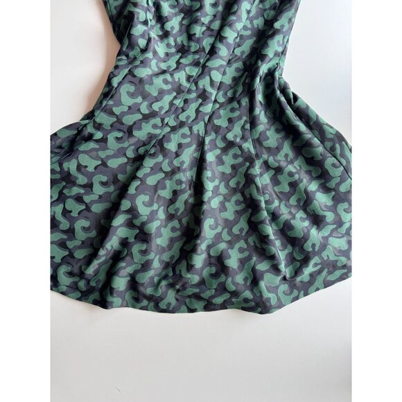 PINK TARTAN Alvina Green Black Camo Jacquard Silk Trim Fit & Flare Dress, Size 8 - Picture 8 of 13